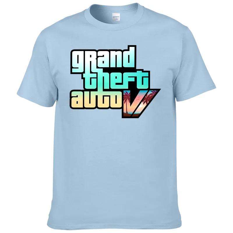 

Нова літня чоловіча футболка 2023 року Grand Theft Auto Gta Game Футболка з принтом 100% бавовна з круглим вирізом Top Street з короткими рукавами F118 M небо синє кольору