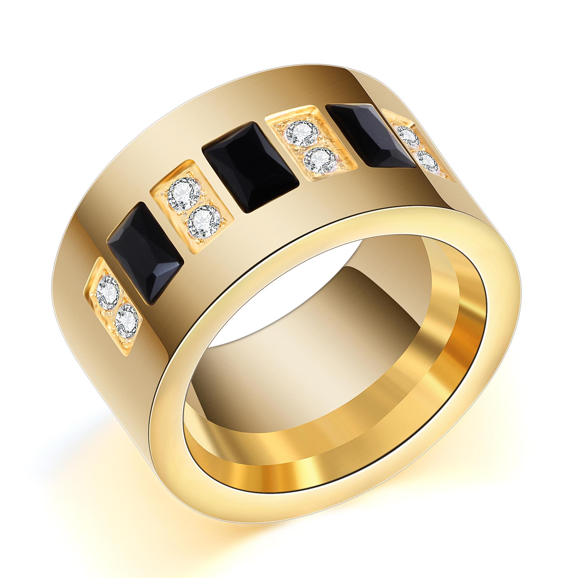 18K Gold Stainless Steel Ring with 12MM Inlaid Zirconia Diamond - Matching Couple Rings for Women Size 8