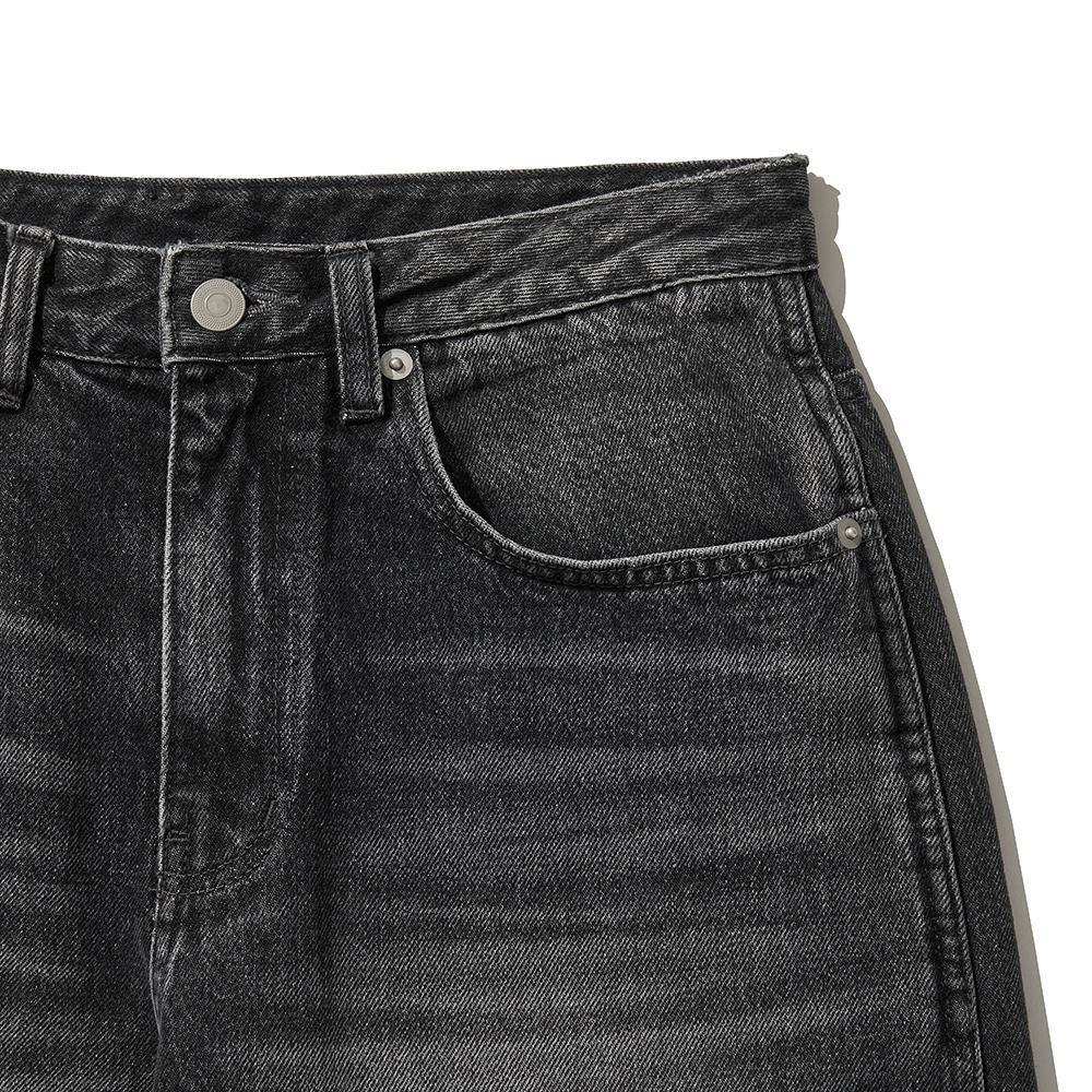 HISHANDER Washed Wide Denim Pants Black