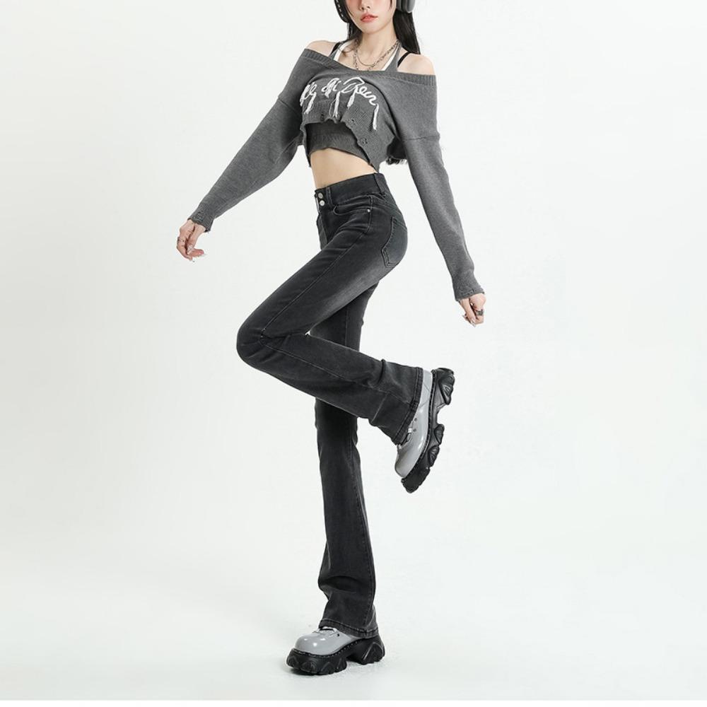Niche High-waisted Flared Pants Women's Summer Senior Feeling Spice Girl Style Thin Horseshoe Pants Mopping Jeans Tide