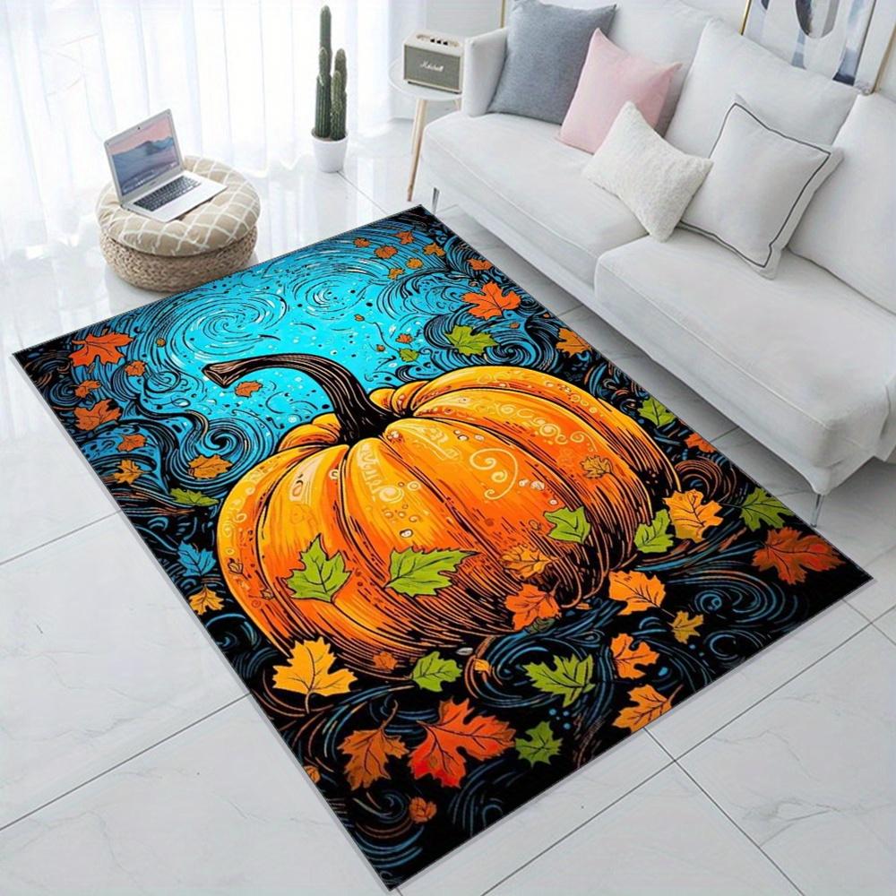 Dekorativer Teppich im Halloween-Thema: Teppich mit Kürbisdruck - Perfektes Geschenk für Feiertage und besondere Anlässe - Geeignet für