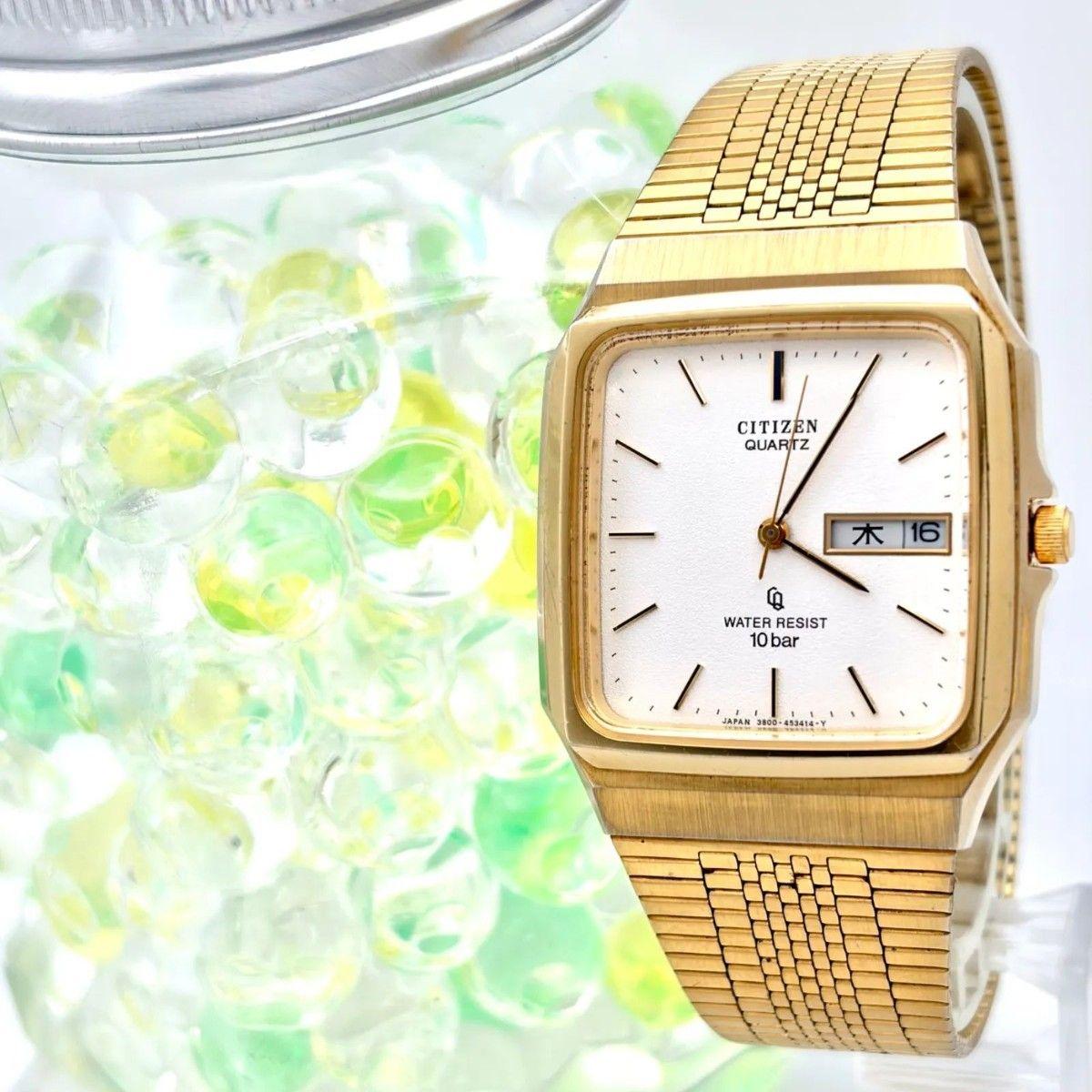 [New Battery] CITIZEN Citizen Men s Watch Day Date Gold 3800-451279 80700200 Genuine Belt