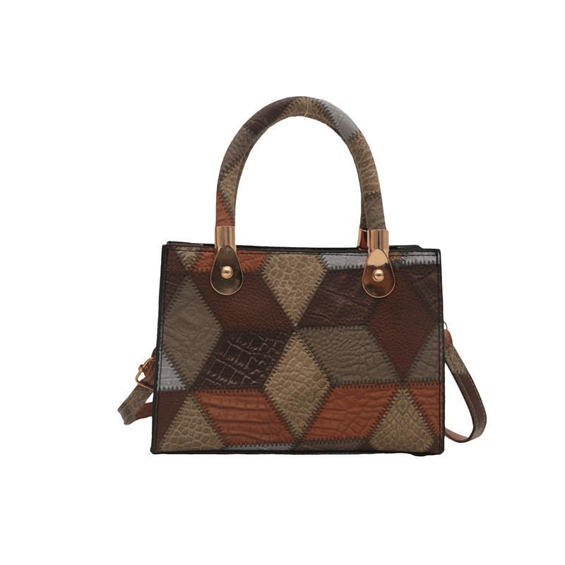 Trendy Street Style Pu Leather Handbag Large Capacity Square Crossbody Bag DarkBrown