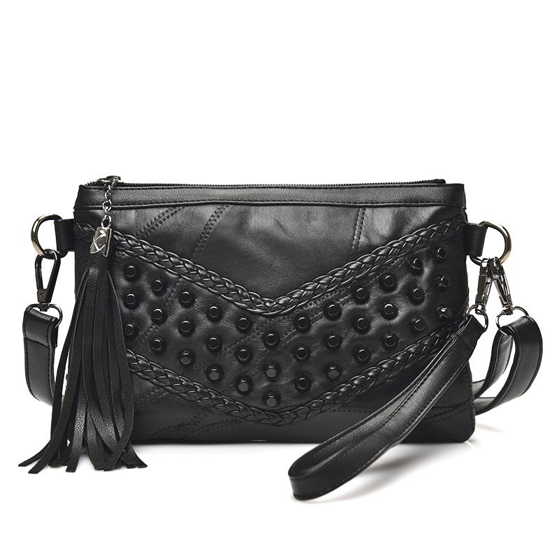 Fashion Tassel Fringed Leather Handbag for Women Luxury Crossbody Messenger Bag Ladies Party Clutch