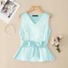 ZANZEA Women Summer V-neck Casual Sleeveless Satin Tank Tops