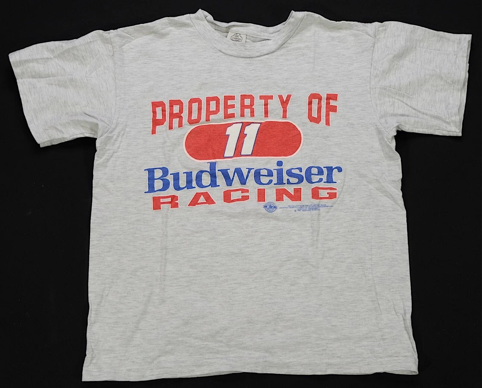 Rare VTG Bill Elliott #11 Propery of Budweiser Racing 1992 NASCAR T Shirt 90s L 2XL