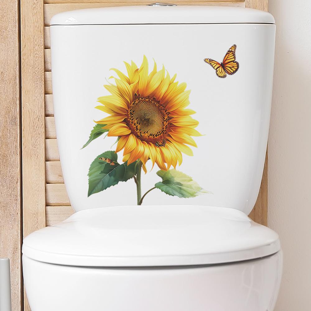 Samolepka na zeď Fun-m109 Malovaná slunečnice Butterfly WC s koupelnou Zkrášlení koupelny