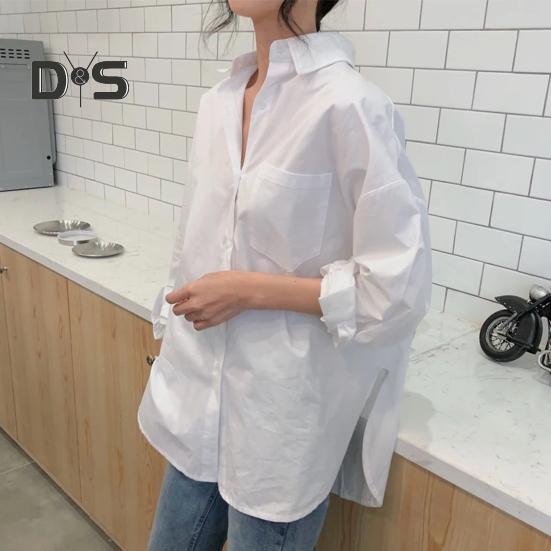 Cămașă de femeie cu rever cu mânecă lungă, cu închidere cu nasturi, cu buzunare plasate, cămașă ocazională, de culoare uni, îmbrăcăminte de lucru