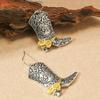 Retro Western Rose Double-Color Boots Earrings - Trendy Alloy Totem Design