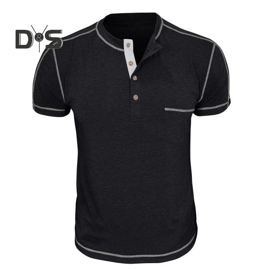 Pánské tričko s náprsní kapsou Kulatý výstřih Límec na knoflíčky Tričko s krátkým rukávem Ležérní letní top pro domov, posilovnu, streetové nošení