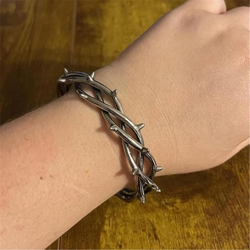 Unique Dark Gothic Thorn Punk Bracelet Stainless Steel Adjustable Closure for Men and Women Gift for Fashion Enthusiasts