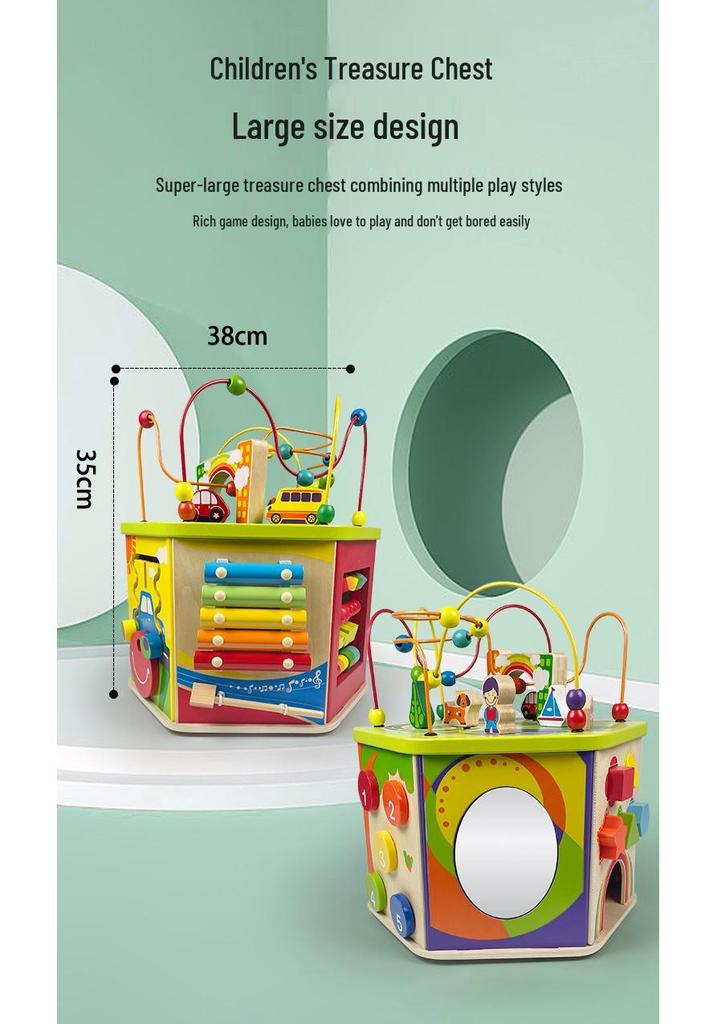 Multifunctional Wooden Early Education Maze and Bead Box for Children Ages 1-3
