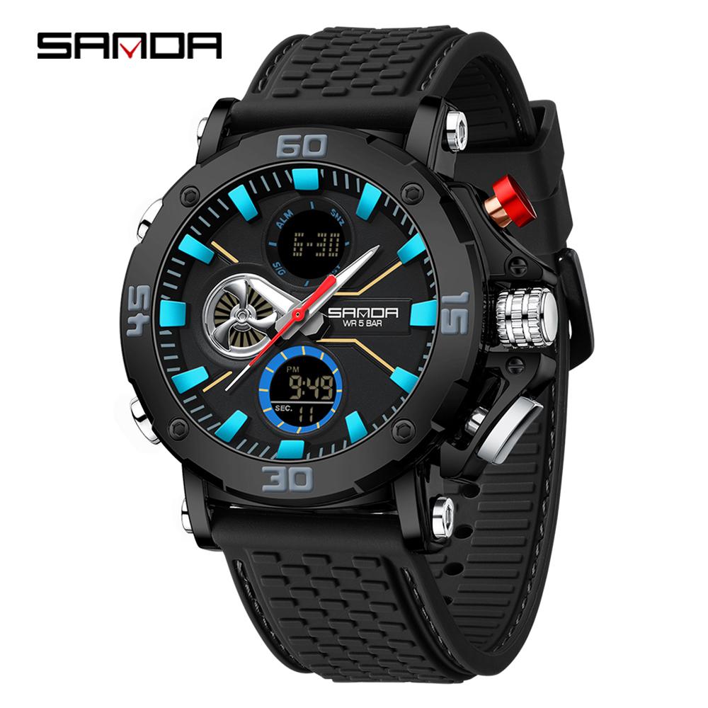SANDA Luxury Men's  Watch Military Sports Waterproof Night Light Stopwatch LED Electronic Digital Men's Watch