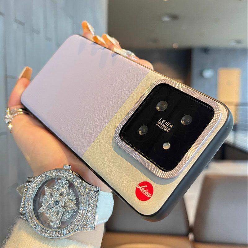 Mi 14 Plain Leather Paris Nail Metal Lens Mi14pro Simple Color Matching Mobile Phone Case Internet Celebrity Versatile