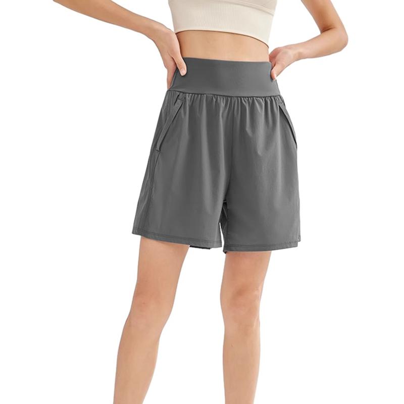 Damen High-Waist Sportshorts Locker Atmungsaktiv Schnelltrocknend Fitnessshorts