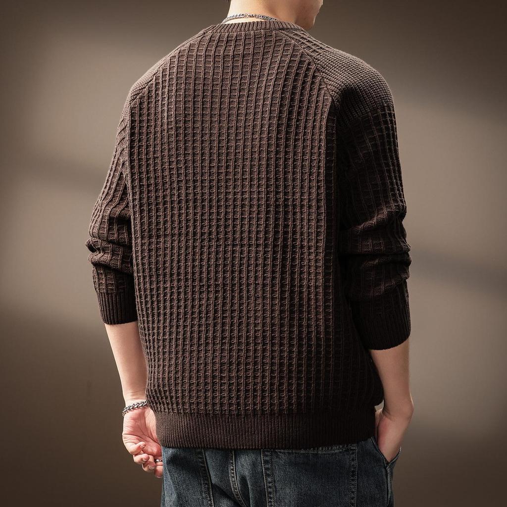 Men's High-End Waffle Knit Sweater: Autumn Winter Warm Casual Pullover