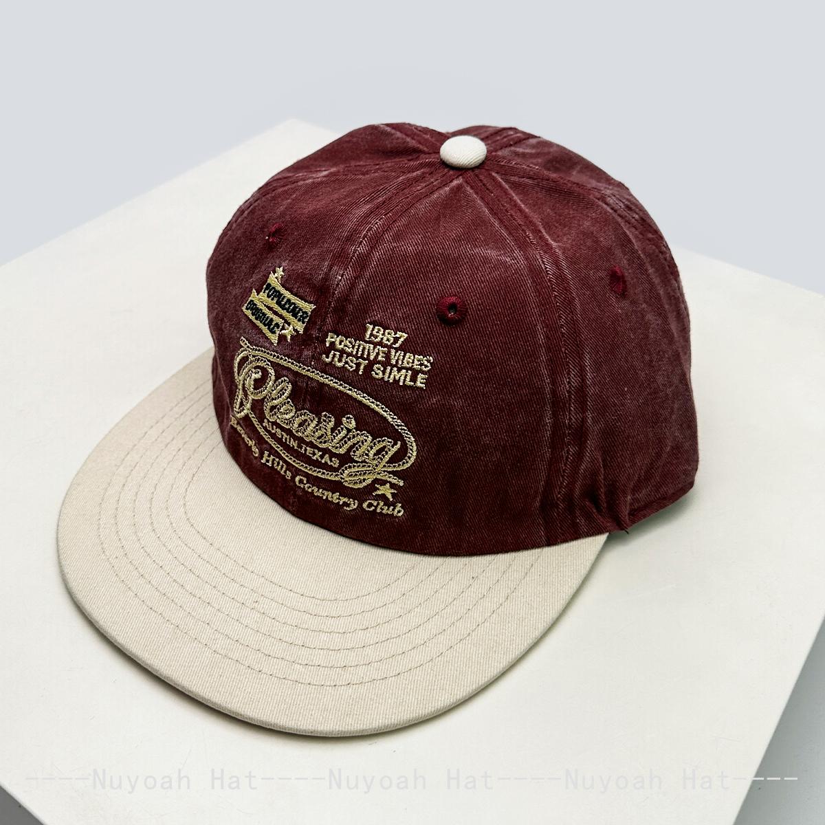 Neue Herren Damen Amerikanischer Retro Briefstickerei Baseballkappen Sonnenschutz Farbblock Vielseitig Flacher Schirm Schirmmützen Mode Straße 52-60cm brown
