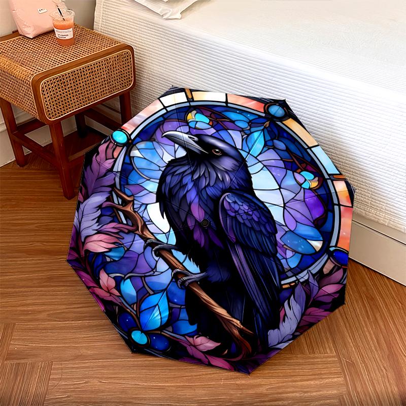 1PC Crow Raven Skull Umbrella Portable Folding Umbrella Iron Frame Hole Bone Structure Outdoor Home Umbrella