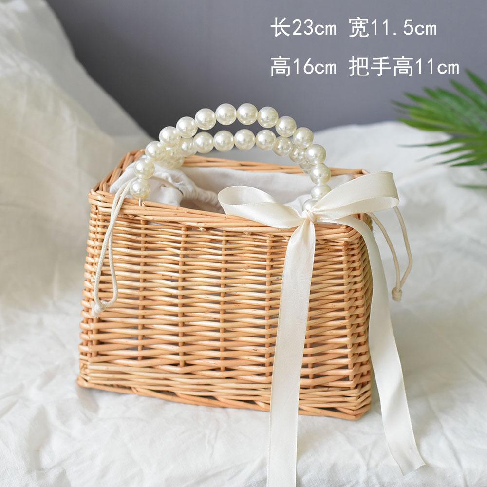 Rattan-Blumenkorb-Handtasche geflochtener Gemüsekorb Stofffutter Weidengeflecht Damen-Tasche im gleichen Stil Sommer Bambus-Rattan-Kunst
