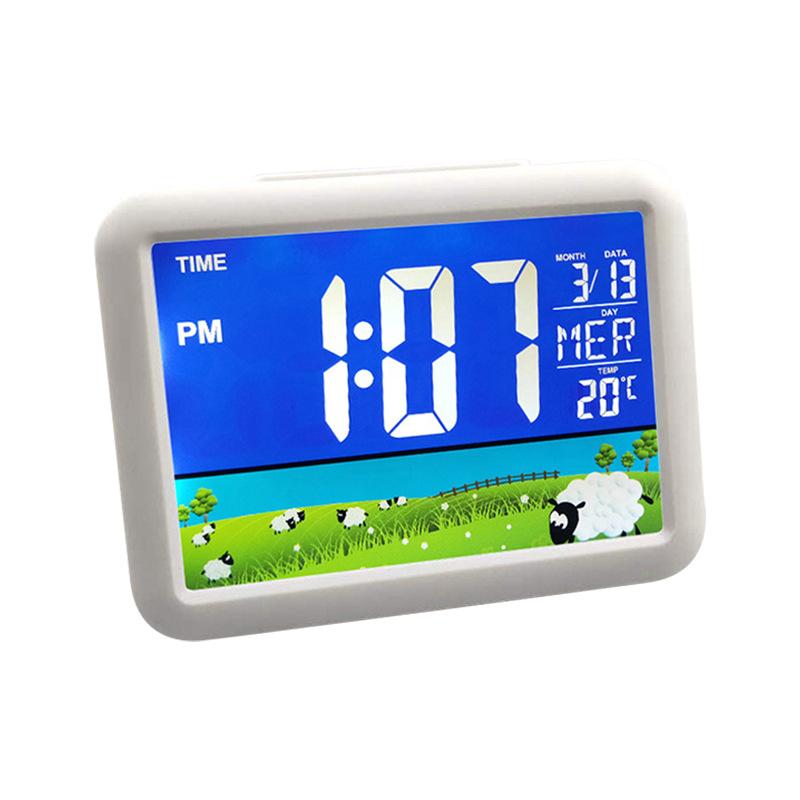 New LCD color screen clock large screen electronic clock children's student bedside alarm clock