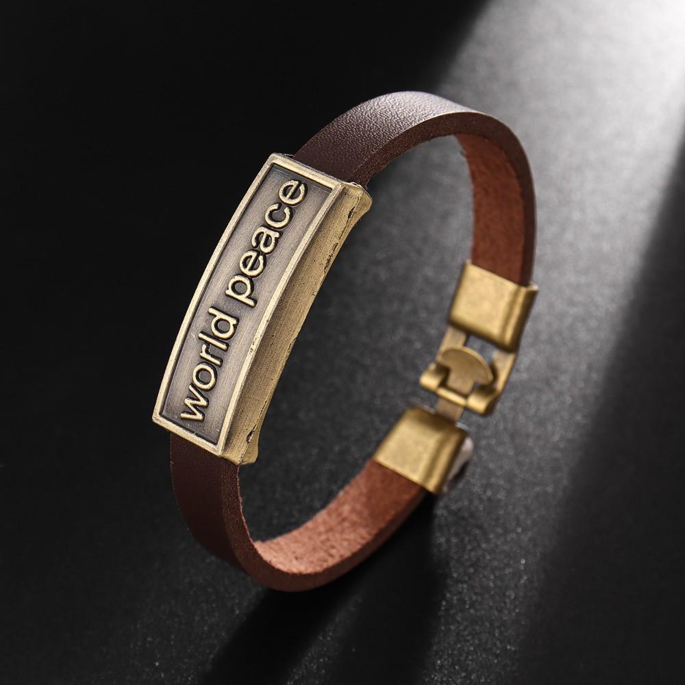 

Мода Мир Мир Буквы Браслет Винтаж Кожаный Поп Браслет Панк Вечеринка Пары Подарочные Аксессуары Для Праздников коричневый