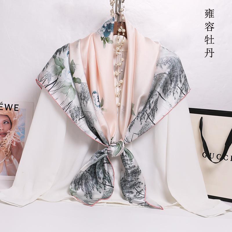 Hot Design 110*110cm 100% Silk Big Square Silk Scarves Fashion Floral Printed Shawl Sale Women Genuine Natural Silk Scarf Shawl