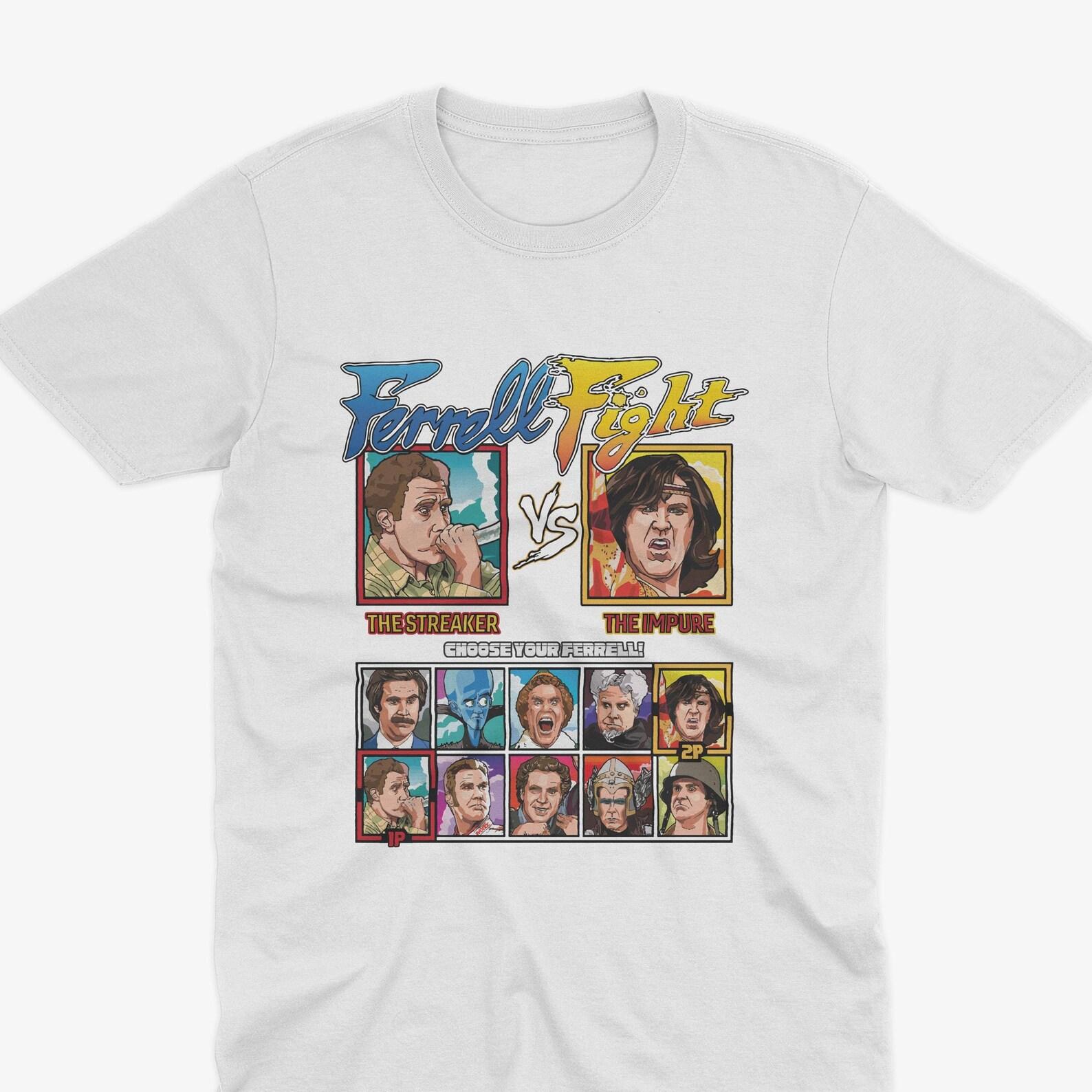 Will Ferrell Fight Arcade Design – Will Ferrell Character Tee, Will Ferrell T-Shirt, Anchorman, Blades Of Glory, Step Brothers, Ferrell Tee 2XL