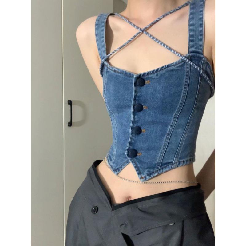 Women's Spicy Girl Denim Crop Top & Slim Fit Straight Leg Jeans – Chic Summer Design
