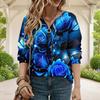 Women Plus Size V Neck Front Zip Long Sleeve Black White Butterfly Printed Sweatshirt