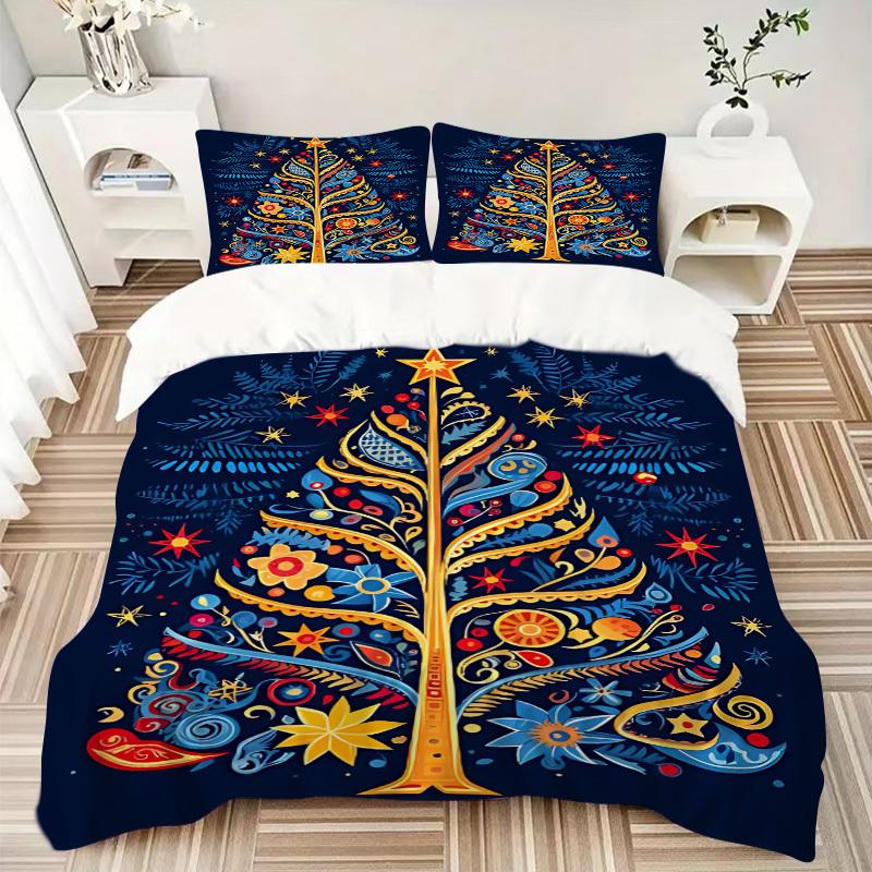 3pcs Christmas Tree Bedding Set, Includes 1 Comforter + 2 Pillowcases, Without Pillow Inserts, Soft Comfortable, Lightweight Breathable061