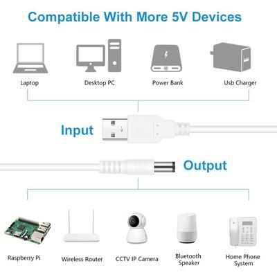 1 USB To DC5V Power Cable Kit with 8PCS DC5521 5525 1735 4017 Plugs for Various Devices Power Charging