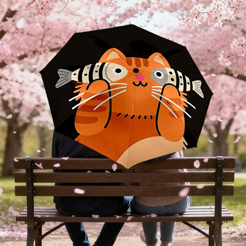 Adorable Cat with Fish Print Umbrella: Perfect for Outdoor Adventures, Auto-Opening & Closing, Lightweight and Durable, Ideal as a Gift 187