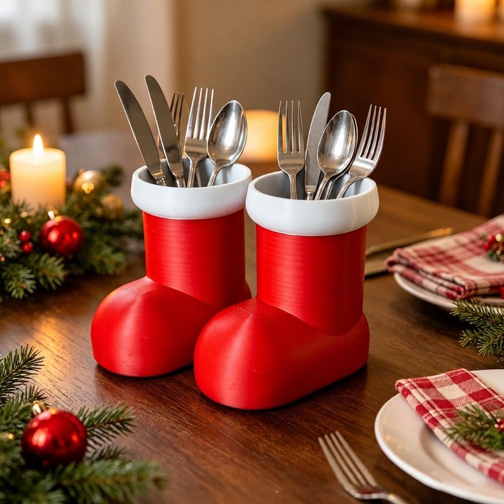 3D Printed Christmas Pen Holder Bright Red Festive Table Decoration Santa Boot Box  Home Entryways