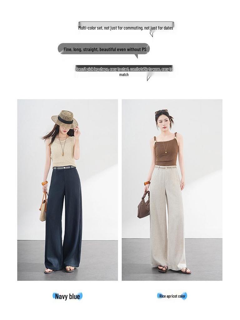 Women's High-Waist Tencel Linen Wide-Leg Pants - Korean Style, Loose Drape, Trendy for Spring/Summer 2026