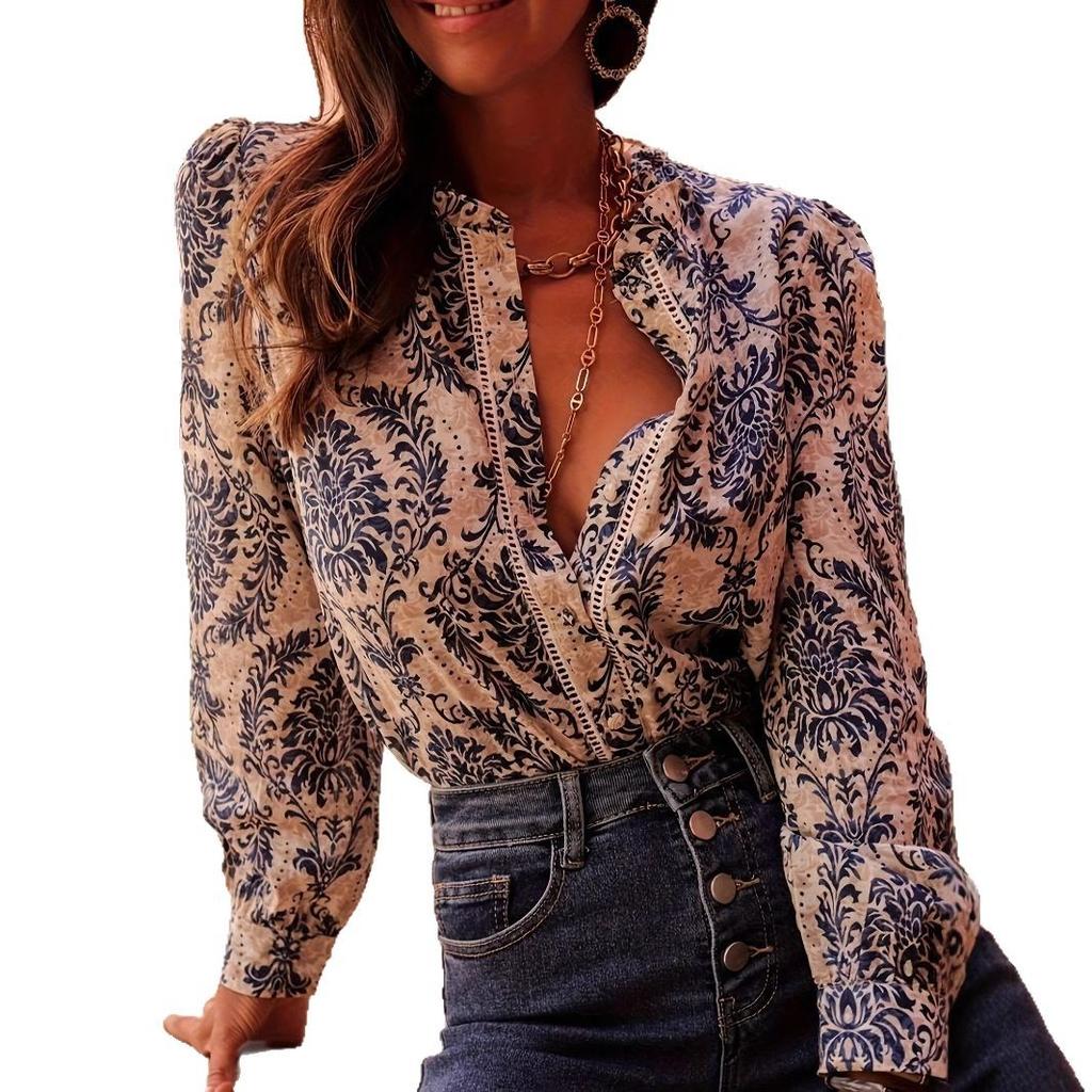 Printed Shirt, Women, 2025 Vacation, Casual, Long Sleeved Shirt, Long Sleeved Button Up Top, Autumn New Style, Winter Interior Outfit