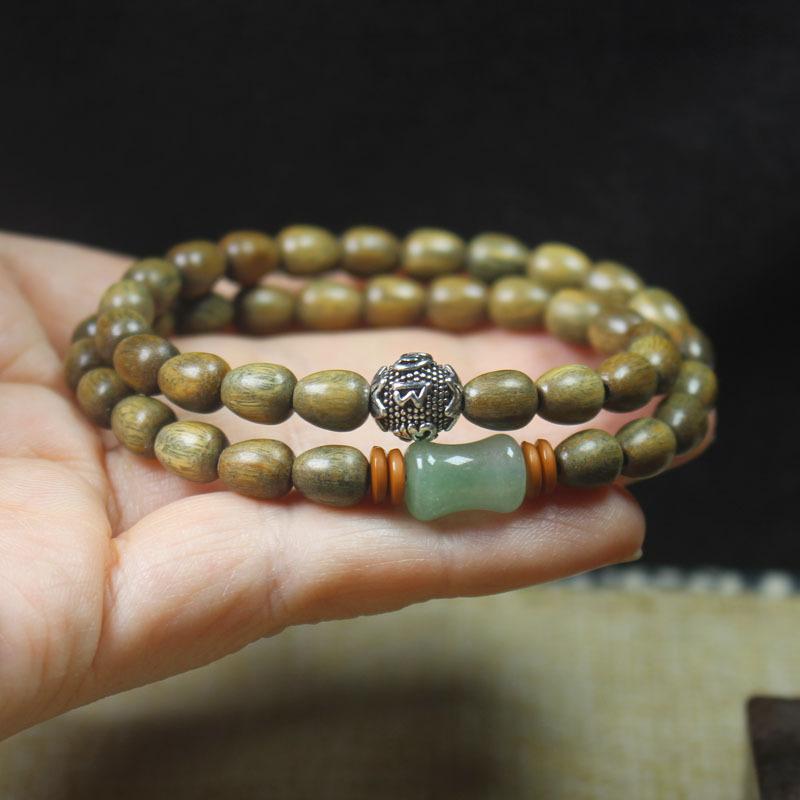 Green Sandalwood Waterdrop Double Wrap Bracelet Green Bamboo Joint Six Syllable Mantra Minimalist Buddhist Gift Jewelry