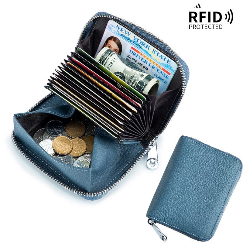 Card bag, leather RFID Japanese change bag, zipper card cover, women's organ card bag, large capacity