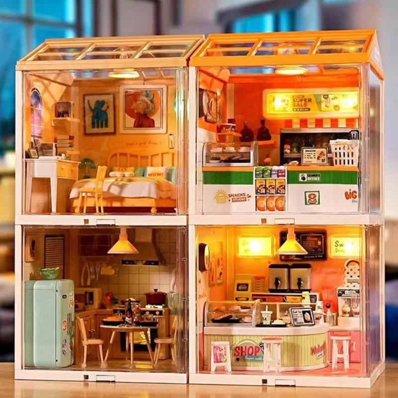 Fai da te Artigianato per Bambini Casa delle Bambole Illuminazione Blocchi da Costruzione Assemblaggio Scena Miniature Giocattoli Casa delle Bambole per Bambini Regali Decorazioni per la Casa
