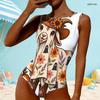 Women Plus Size One Piece Swimsuit High Round Neck Sleeveless Sloth Moon Printed