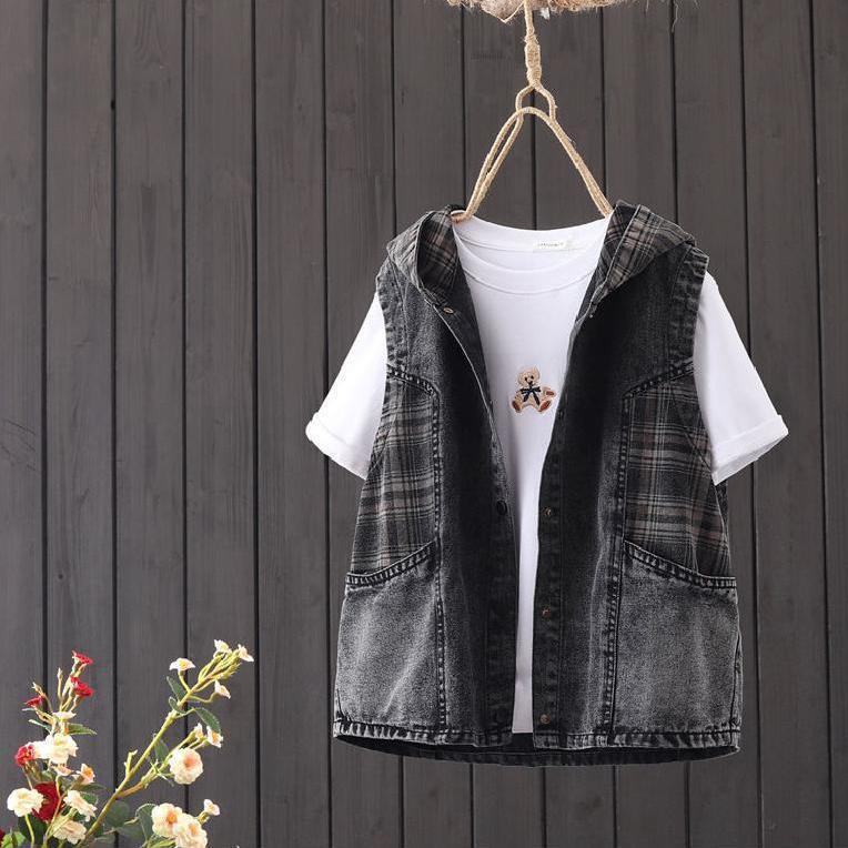 

Етнічний Стиль Великого Розміру Джинсовий Жилет Осінній Повсякденний Жіночий Верхній Одяг з Кнопками-Жабами XXXL