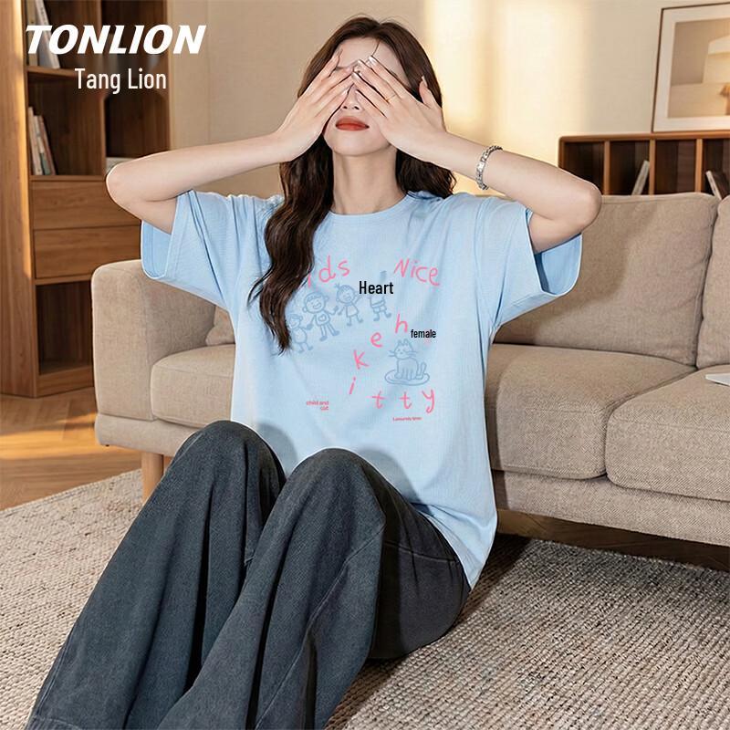 TonLion Women's Pure Cotton Loose-Fit Round Neck T-Shirt