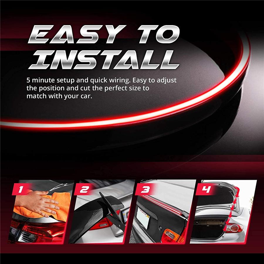 1.2m 3.9ft Universal Glossy Black LED Trunk Roof Car Spoiler Lip Tail Wing Lid