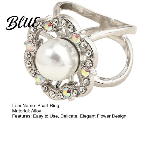 Elegant Scarf Accessory Retro Flower Ring Faux Pearl Rhinestone Clip Durable Clasp Decorative Silk Holder for Women Neckerchiefs Shawls Shirts