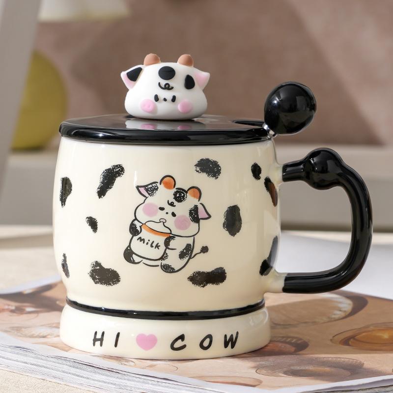 Cute Girl Heart Cow Mug With Lid Office Water Cup Girl High Value Household Coffee Cup Ceramic Cup