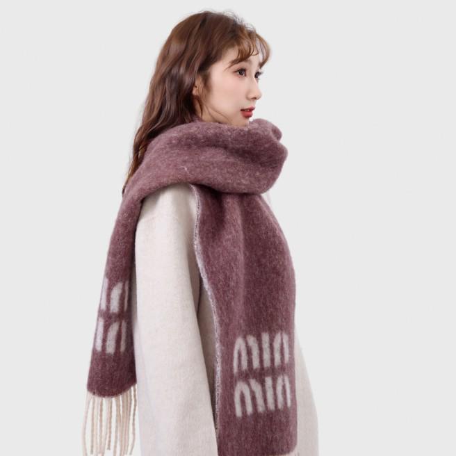 Autumn/Winter Women's Solid Color Mohair Imitation Cashmere Scarf with Korean Letter Design