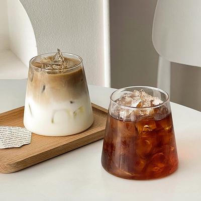 INS Glass Coffee Wine Cups Transparent Stripe Cold Drink Mug Breakfast Milk Ice Juice Cocktail Drinking Cup Drinkware Bottles