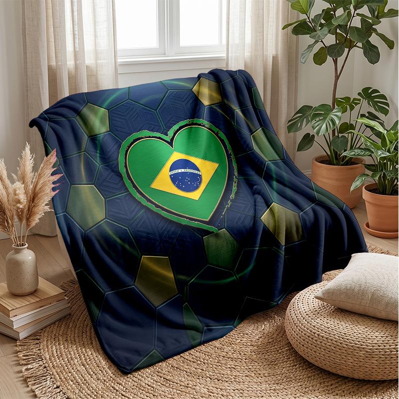 Brasilien Fotboll Tryckt Flanellfilt Hudvänlig Varm Dekorativ Pläd för Inomhus Soffa Säng Daglig Användning