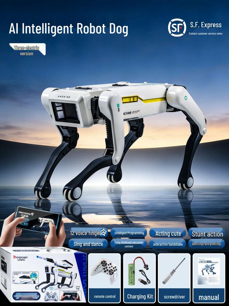 Smart AI Robot Dog with Voice Dialogue, Remote Control, Call Function, Item Pickup & Cannonball Shooter
