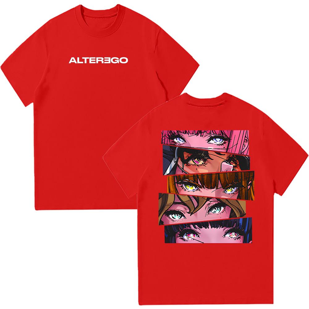 Alter Ego Comic Split Tee Kpop Fan T-shirt Summer New Retro Fashion Pure Cotton Men Women Y2K Top Harajuku Cartoon Clothing