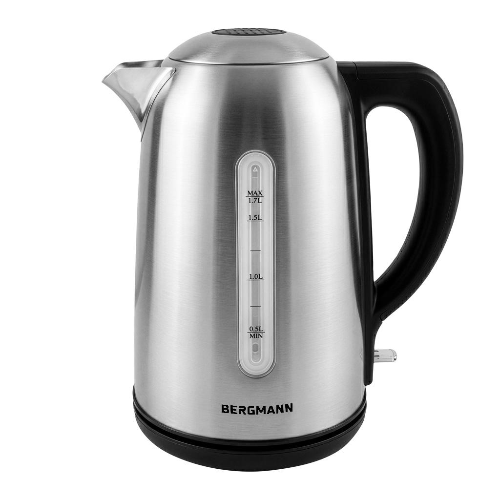 Bergmann Fr006 1,7L 2200W Roestvrijstalen Elektrische Waterkoker, Zwarte Basis, N